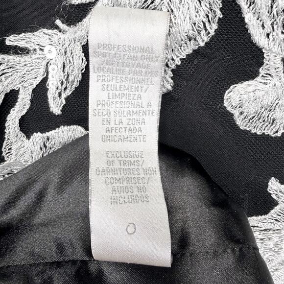 Theia Black Cape Sleeve Sheath Dress Women’s 4 Floral Appliqué Cocktail Evening - Picture 10 of 11